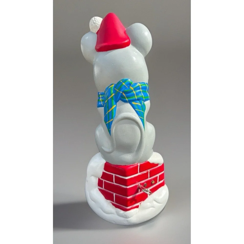 VTG 70s Ceramic Christmas Musical Wind Up Mouse On Chimney Decor 12 3/8